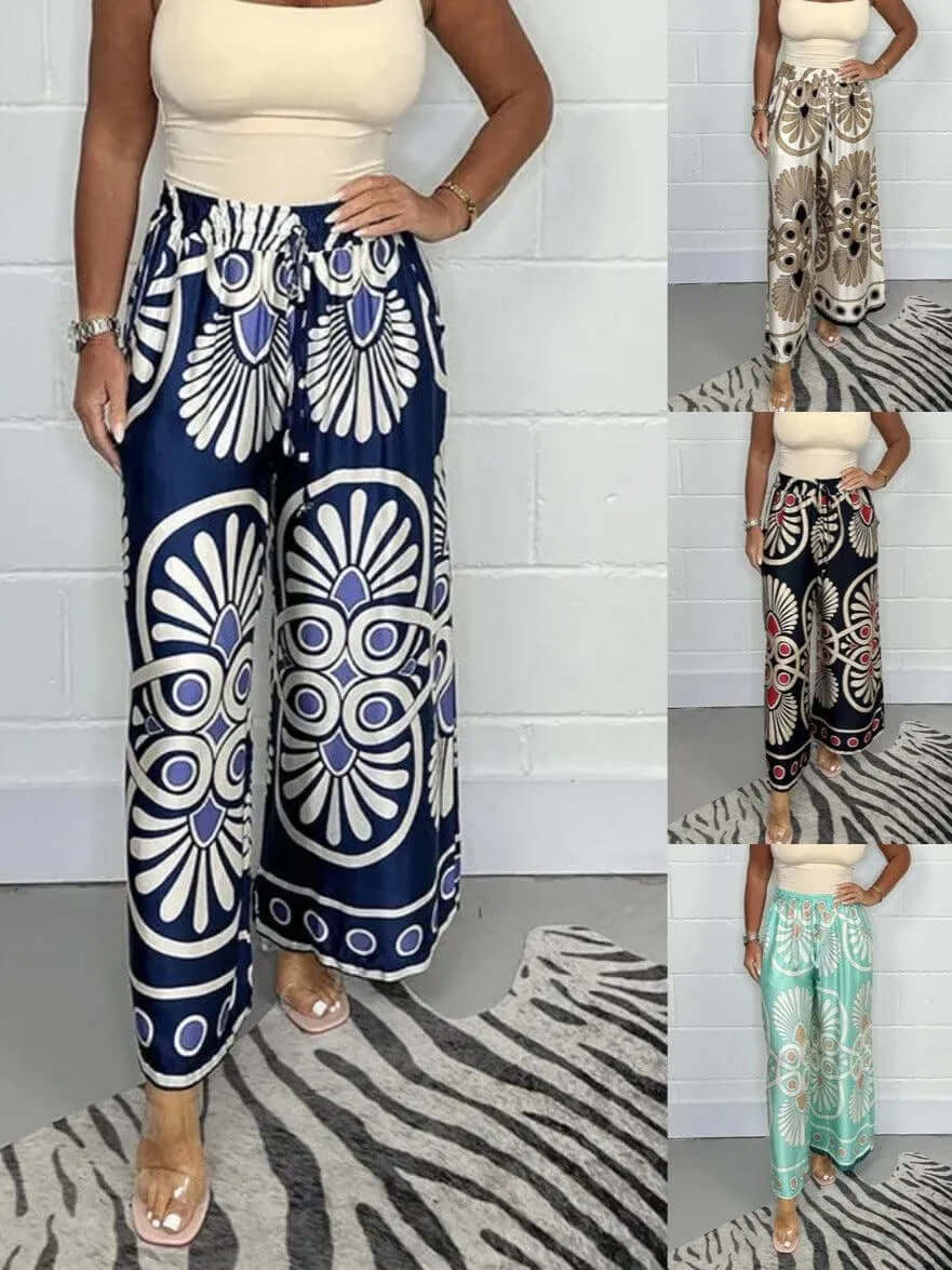 Fashionable Wide Leg Printed Trousers - Luxivelle
