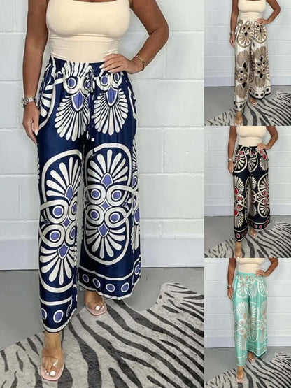 Fashionable Wide Leg Printed Trousers - Luxivelle