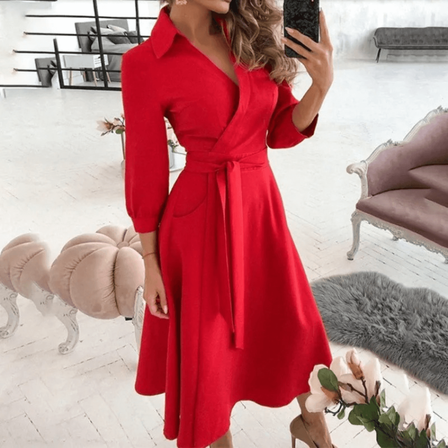 Ladies' Waist Cinch Wrap Dress