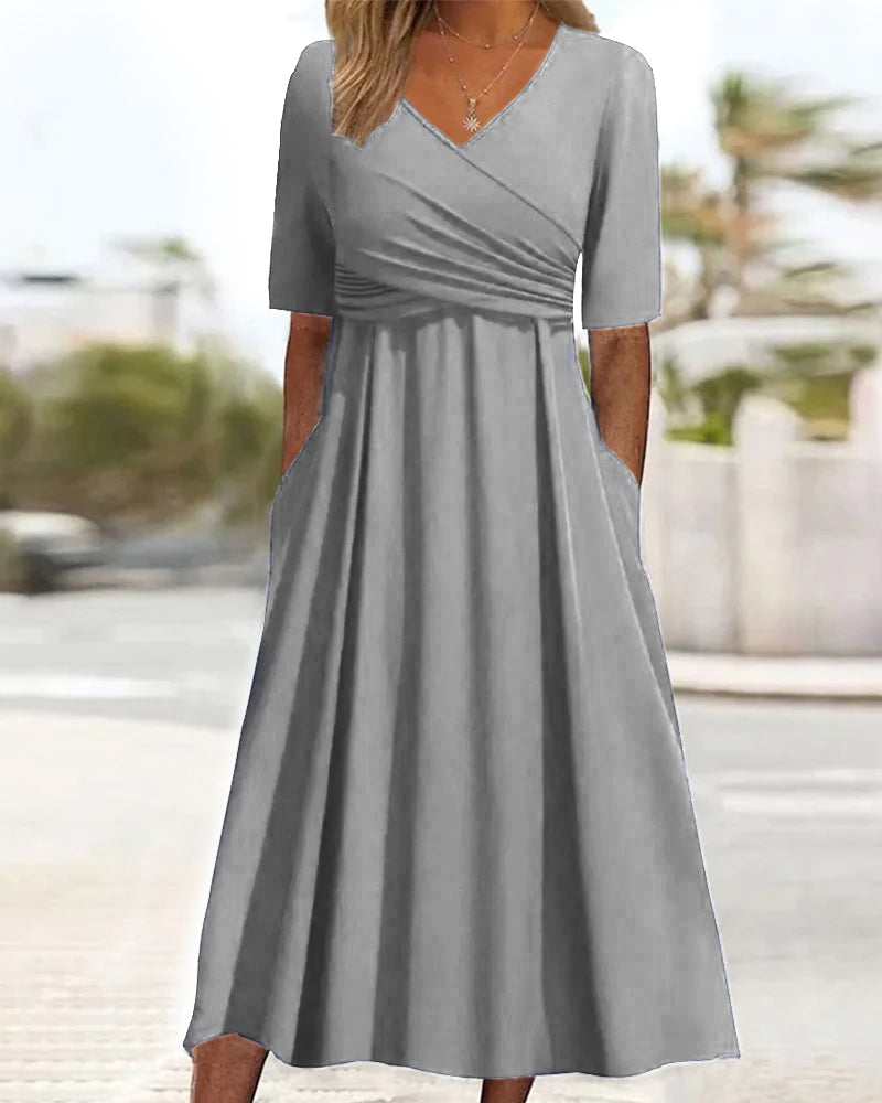 Flattering V Neck Swing Dress