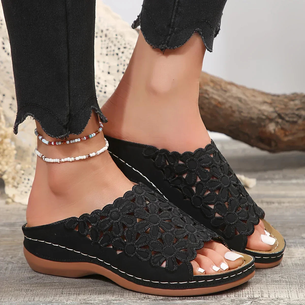 Pretty Flower Slide Sandals
