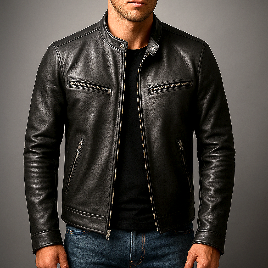 Men's Fitted Zip Up Leather Jacket