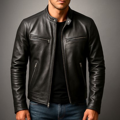 Men's Fitted Zip Up Leather Jacket