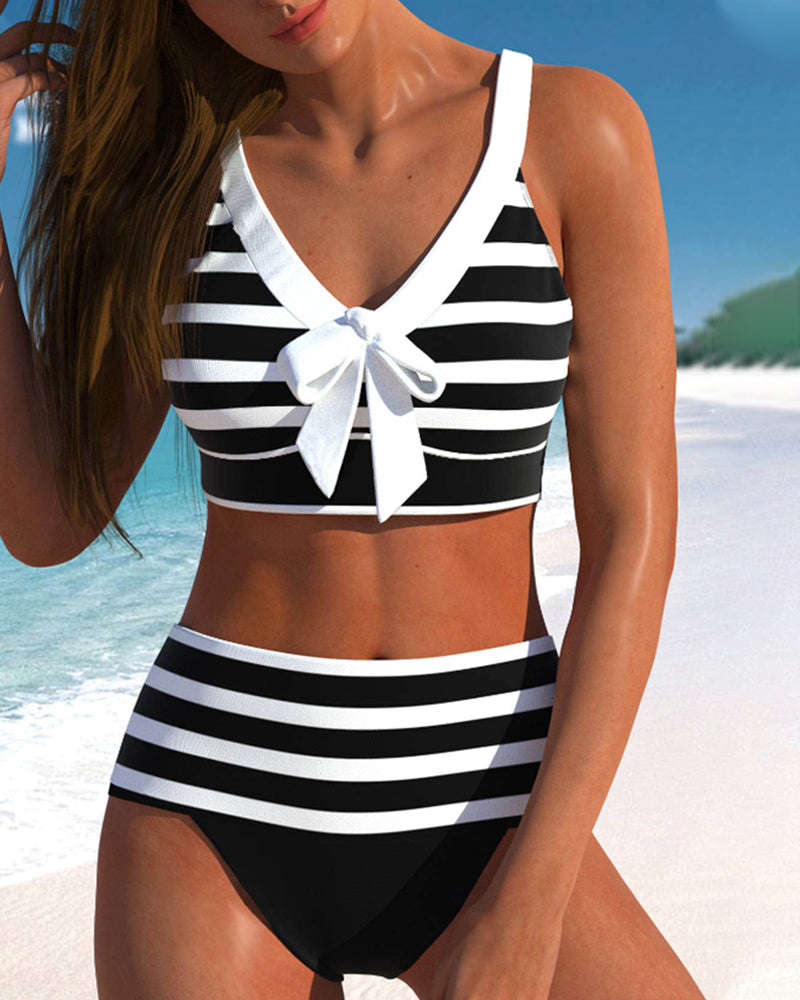 Classic Navy Blue High Waist Swimsuit - Luxivelle