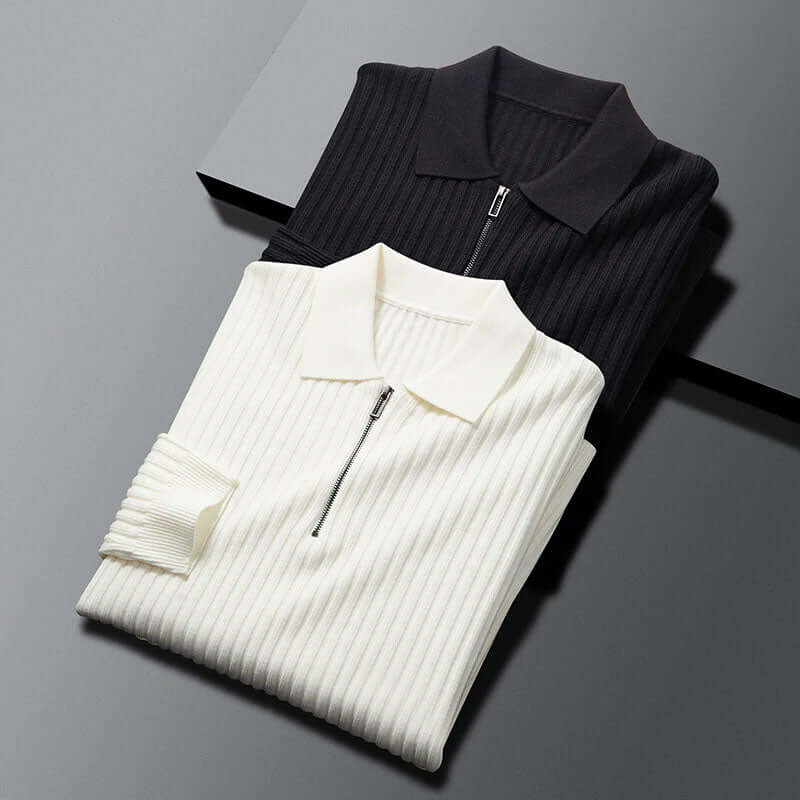 Men's Textured Zip Neck Knitted Sweater - Luxivelle