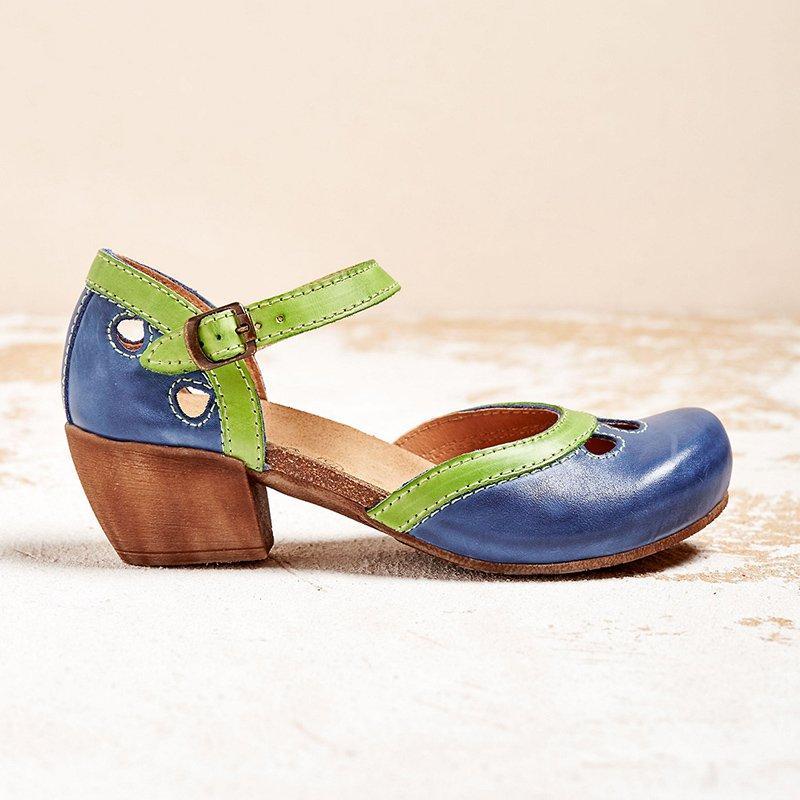 Ladies Classic Leather Low Heel Sandal Pumps
