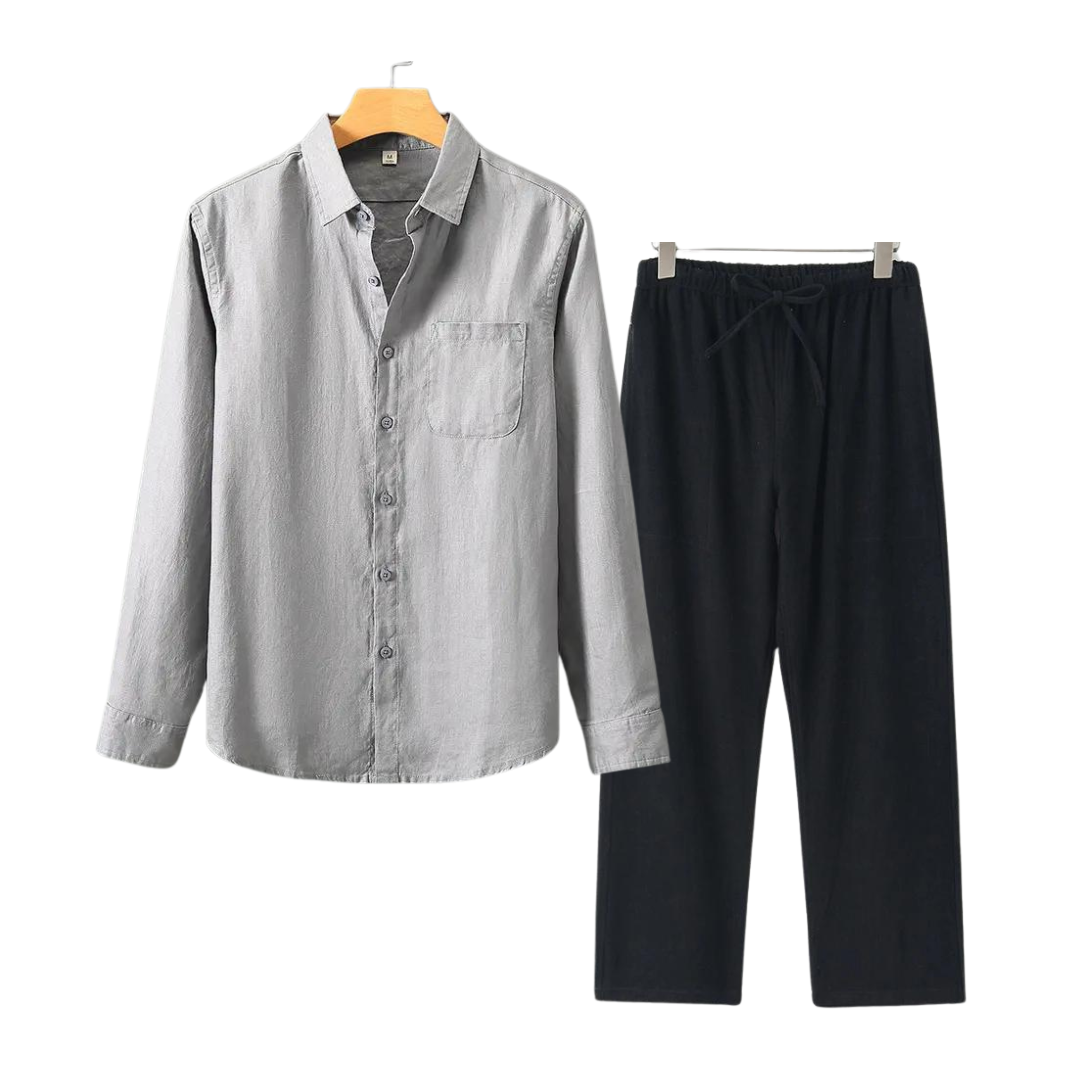 Lightweight Summer Pants Shirt Set Casual Cotton Outfit