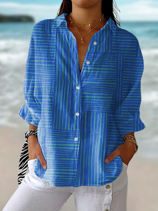 Cat Blue Striped Women's Blouse - Luxivelle