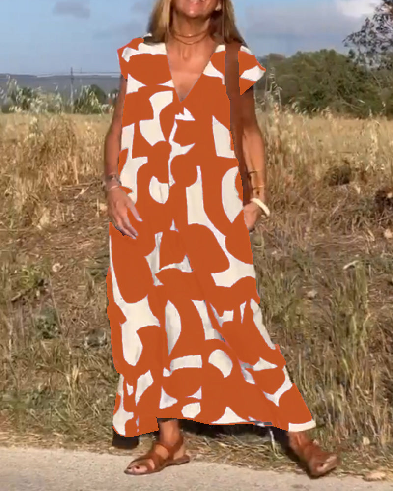 Trendy V Neck Floral Long Dress