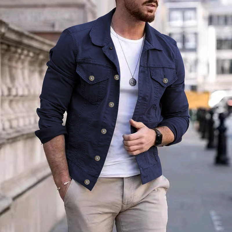 Simple Solid Colour Mens Jacket with Slim Fit