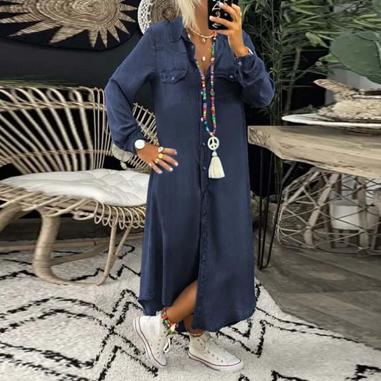 Relaxed Fit Blue Jeans Sundress - Luxivelle