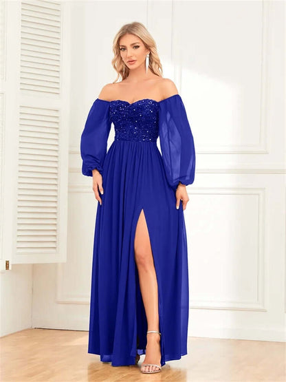 Luxury Ladies Glitter Formal Dress with High Cut Skirt