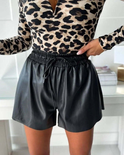 Comfortable Fake Leather Casual Shorts - Luxivelle