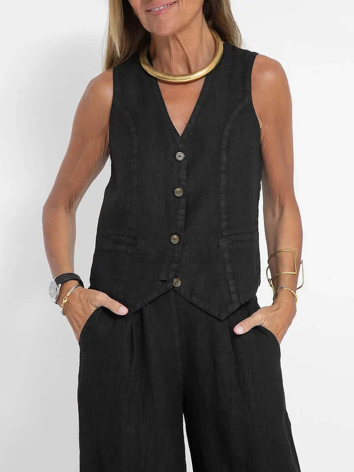 Ladies Natural Fiber Two Piece Suit Set