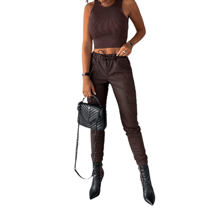 Ladies Fitted Synthetic Leather Combat Pants