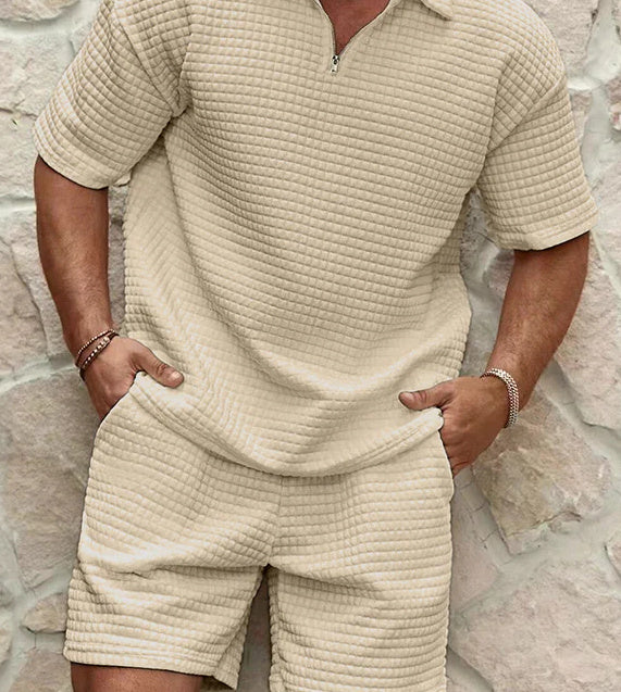 Men's Casual Summer Short Sleeve Cotton Suit Set