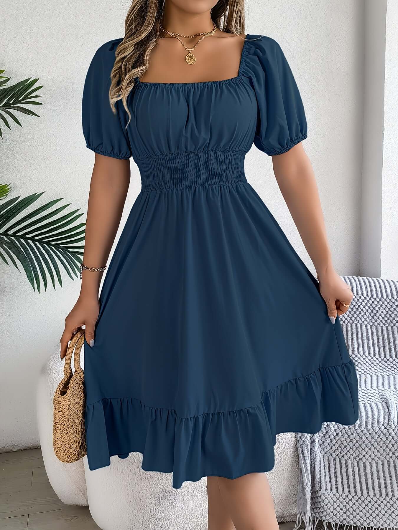 Ladies' Ruffled Bell Sleeve Mid Length Dress