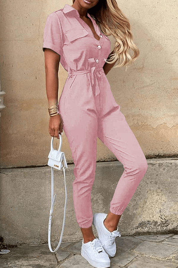 Ladies' Wrapped Belted One Piece Jumpsuit