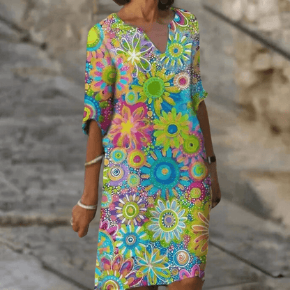 Ladies Pretty Mid Length Flower Dress - Luxivelle