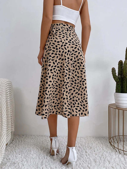 Floral Tie Waist Mid Length Skirt