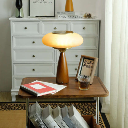 Small Glass Desk Lamp with Wood Base