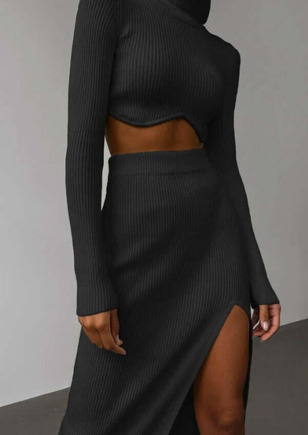 Fashionable Off-Center Turtleneck Sweater Set