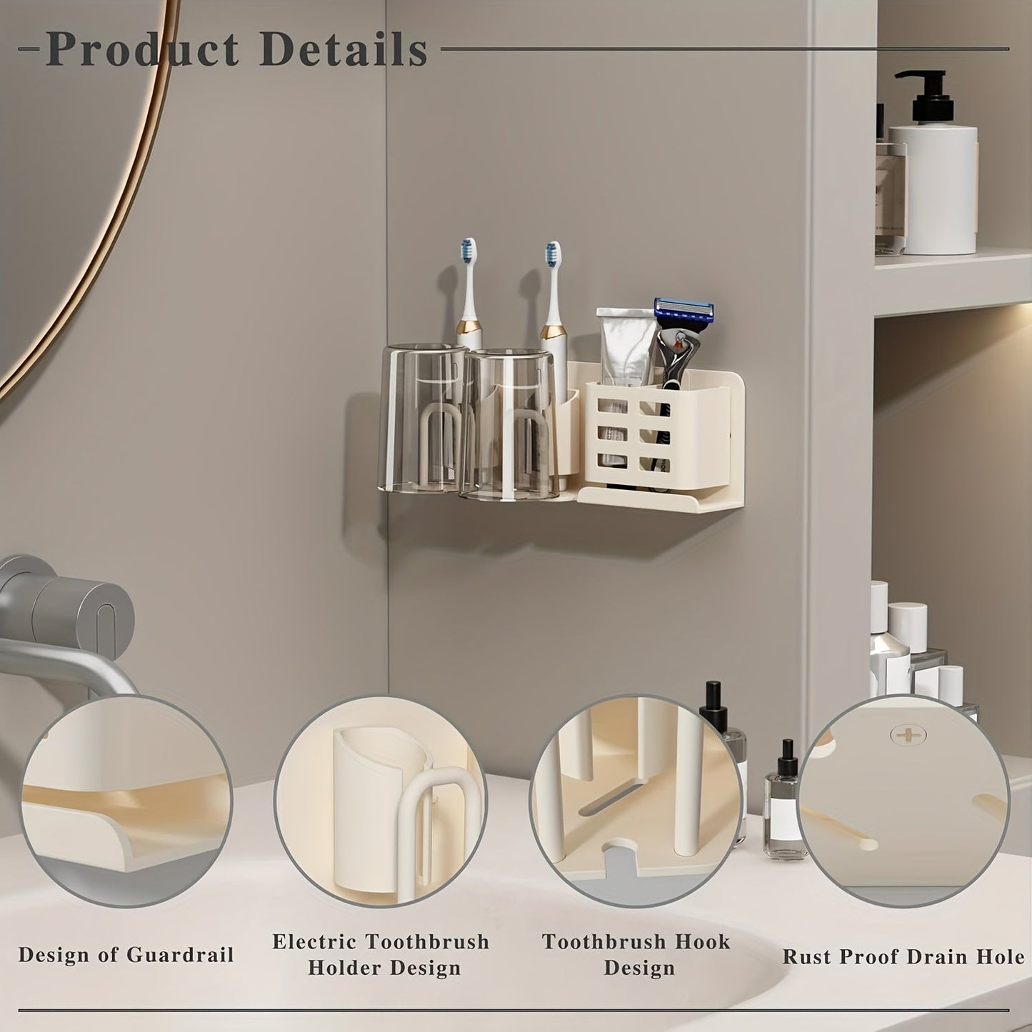 Sleek Wall Mount Toothbrush Holder with Drainage Slots