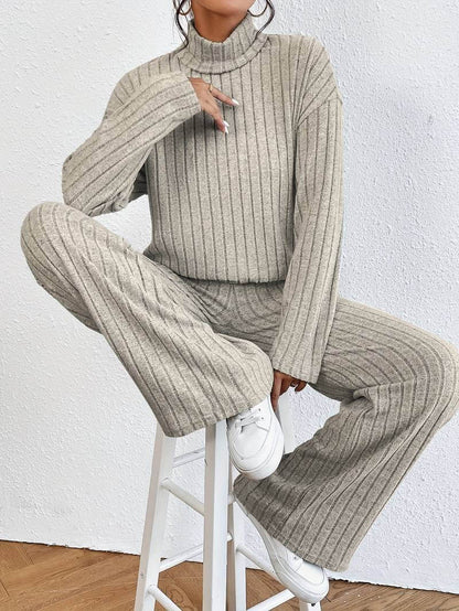 Cozy Women's Cable Knit Sweater and Trousers Set