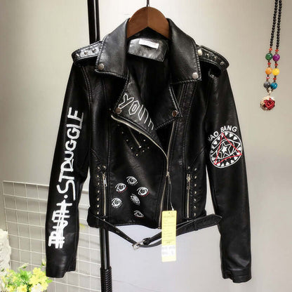 Women's Faux Leather Biker Jacket - Luxivelle