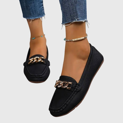 Ladies Comfortable Slip-On Loafers With Metal Detail