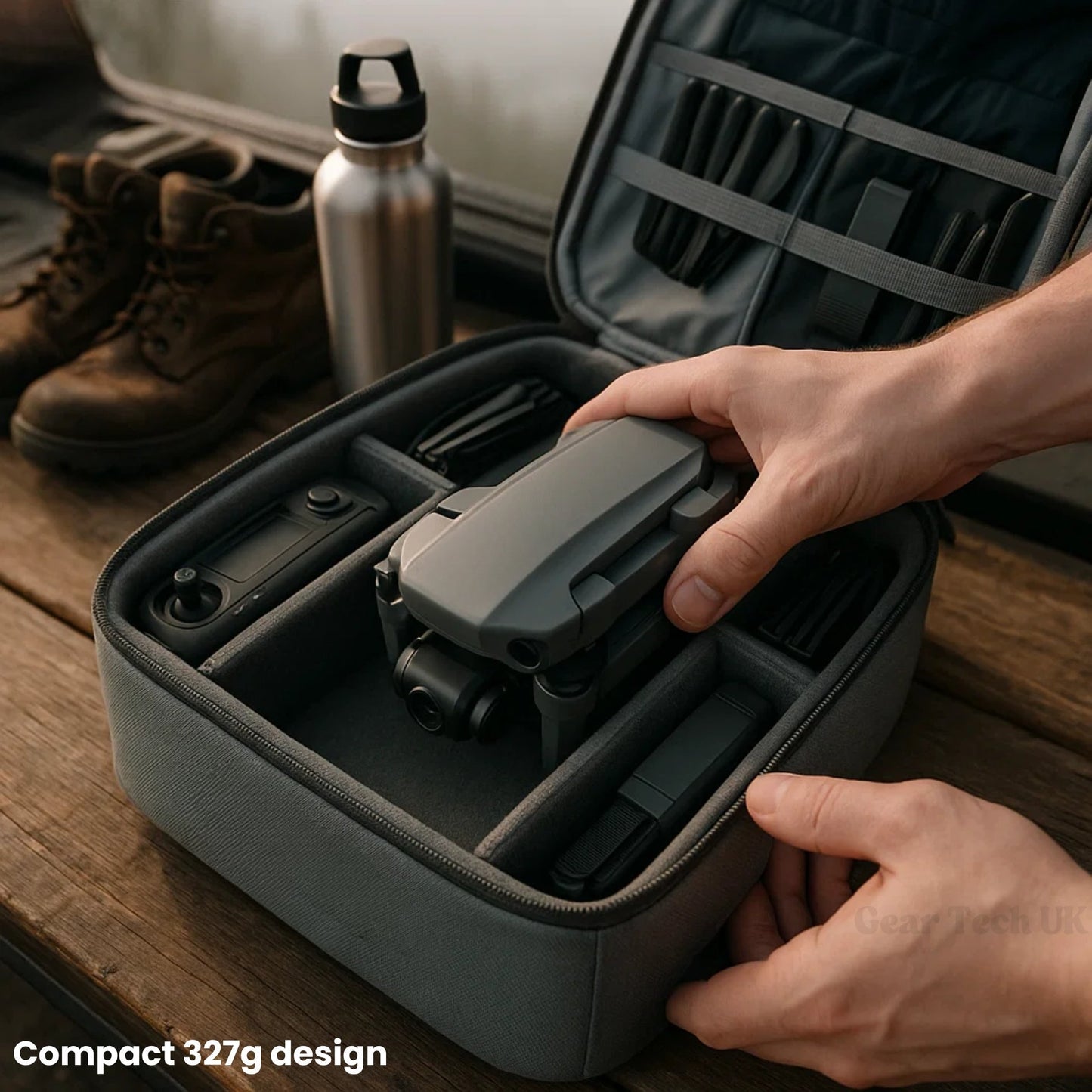 "8K HD Pro Drone with dual cameras, GPS, brushless motors in gray and orange, stylish and compact for aerial photography."
