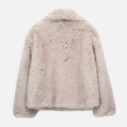 Short Puffer Winter Coat for Women with Faux Fur Collar