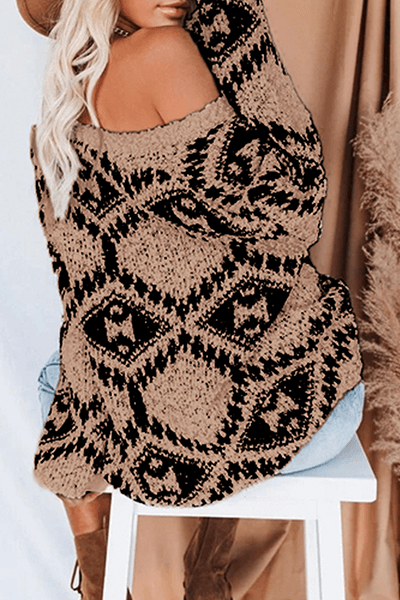 Women's Patterned Crew Neck Knit Sweater