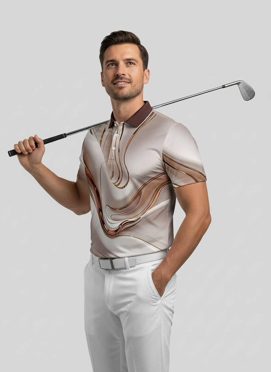 Graphic Print Men's Polo Shirt UPF 50 Sun Protection