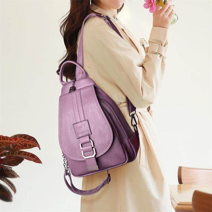 Secure Women's Leather Rucksack - Soft Genuine Sheepskin Backpack
