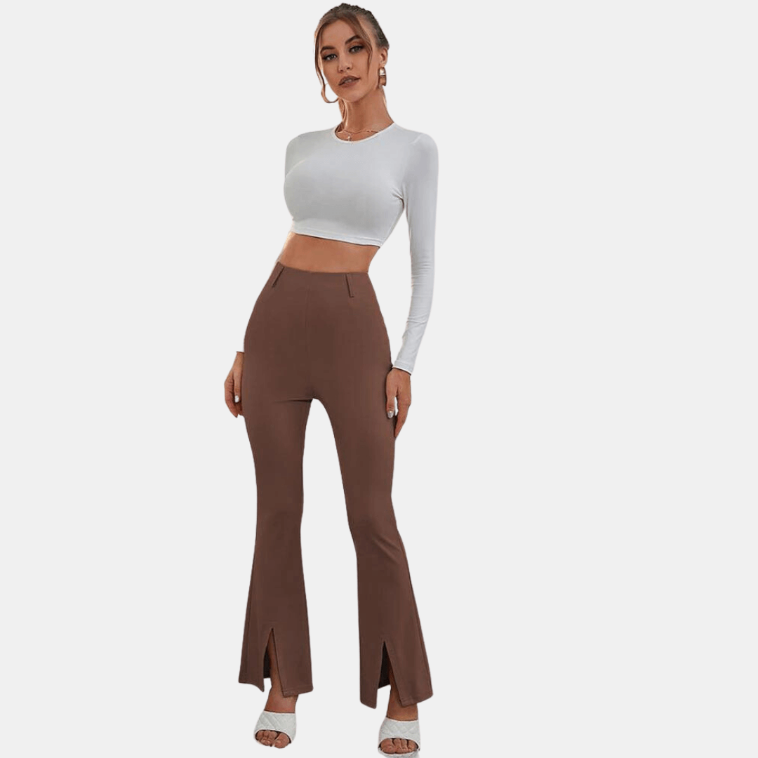 Fashionable High Waist Wide Leg Pants with Slit Detail