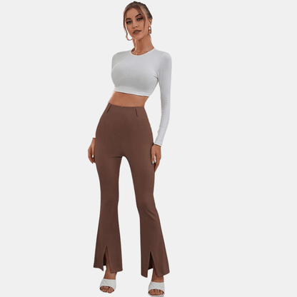 Fashionable High Waist Wide Leg Pants with Slit Detail