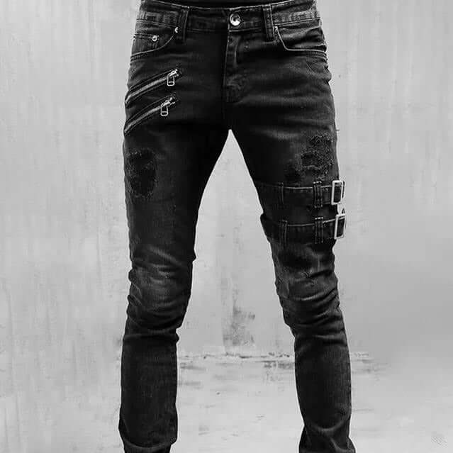 Slim Fit Distressed Biker Jeans for Men - Luxivelle