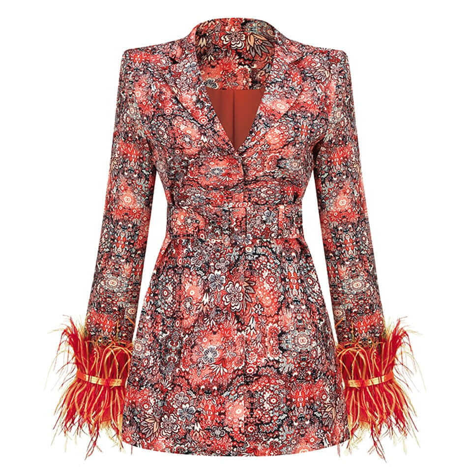 Stylish Printed Jacket Dress with Fancy Trim - Luxivelle