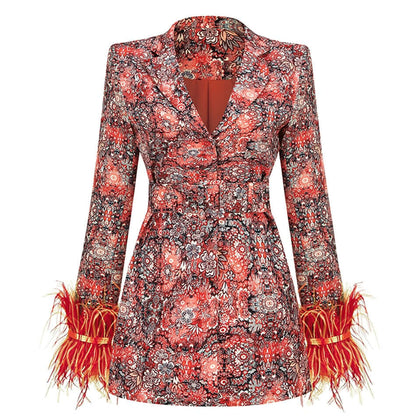 Stylish Printed Jacket Dress with Fancy Trim - Luxivelle