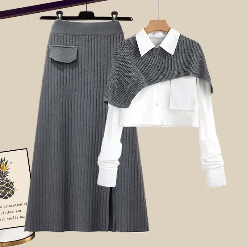 Ladies' Cable Knit Mid Waist Skirt Outfit - Luxivelle