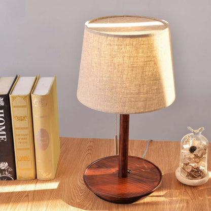 Rustic Brown Wooden Desk Lamp with Linen Shade