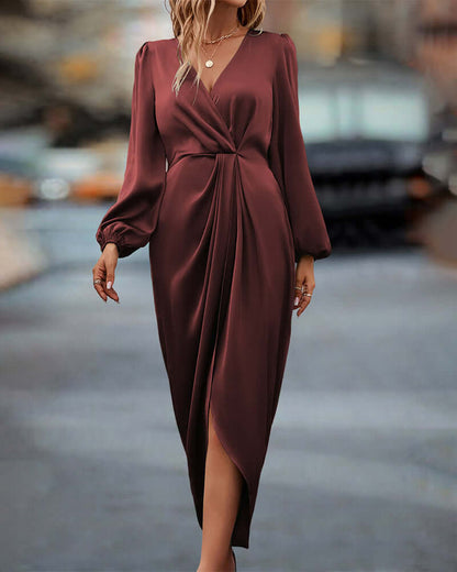 Fashionable V-Neck Bell Sleeve Dress