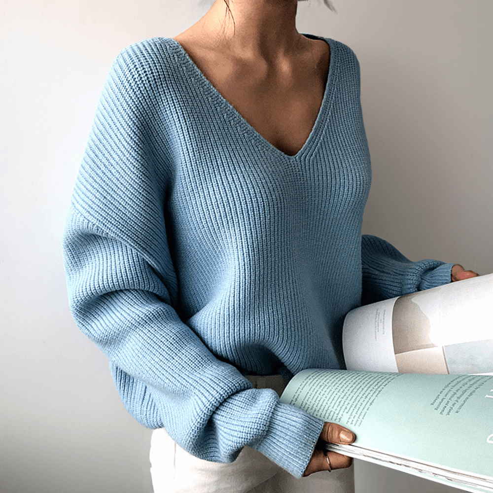 Casual Loose Fit V Neck Women's Sweater