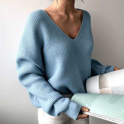 Casual Loose Fit V Neck Women's Sweater