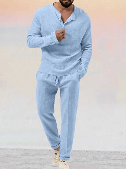 Relaxed Fit Linen Shorts Shirt Set