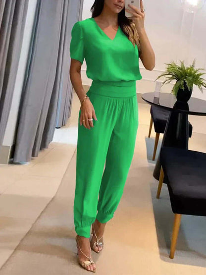 Ladies' V-Neck Blouse & Stretchy Trousers