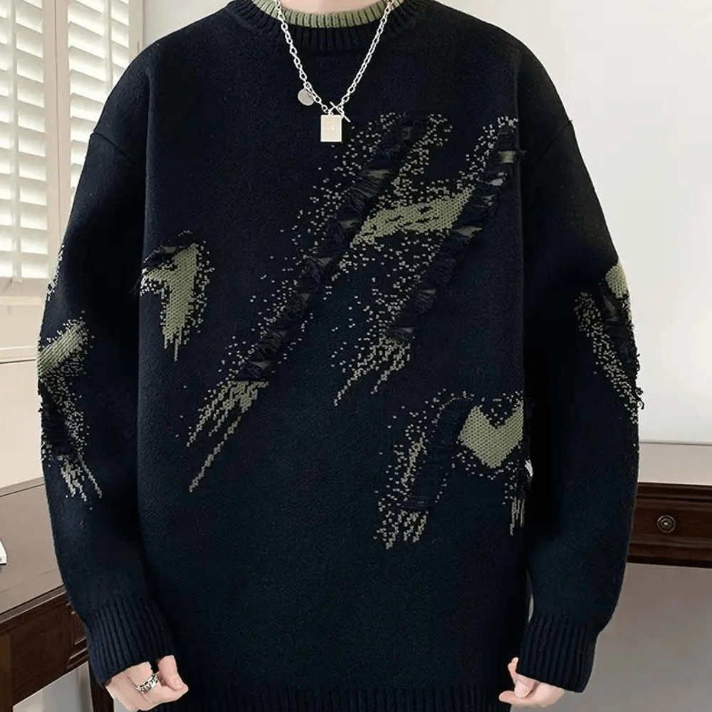 Rugged Textured Crew Neck Sweater - Luxivelle