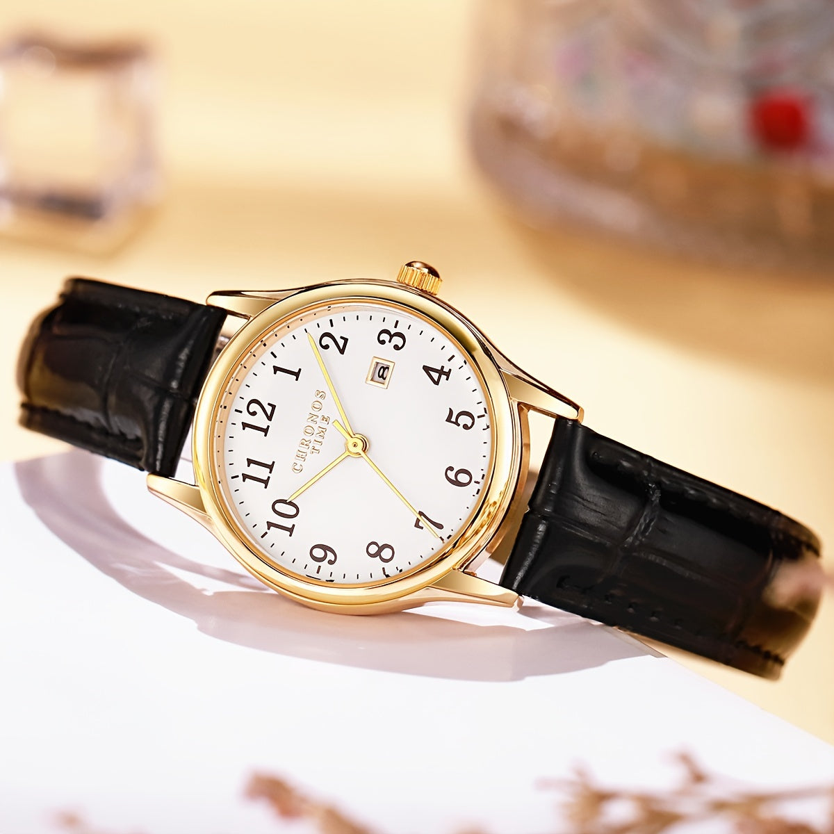 Classic Ladies Quartz Watch with Leather Strap