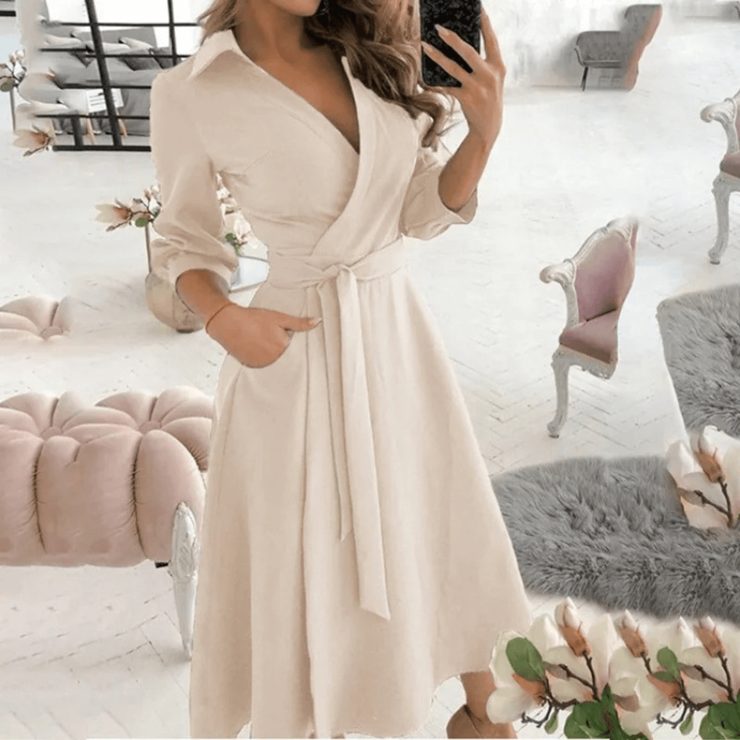 Ladies' Waist Cinch Wrap Dress